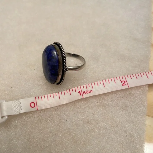 Large lapis lazuli stone and sterling silver ring size 8-8.5 - Picture 6 of 7